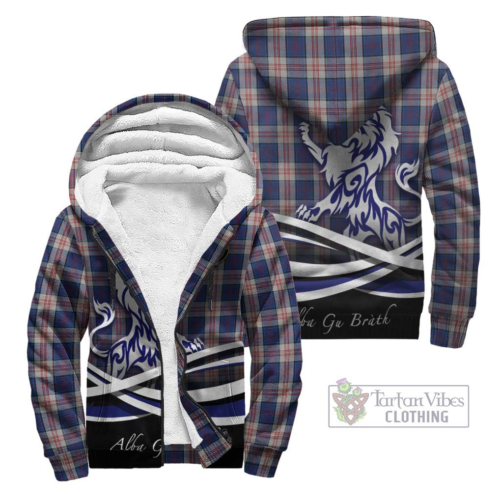 Stewart of Appin Hunting Dress Tartan Sherpa Hoodie with Alba Gu Brath Regal Lion Emblem Unisex - Tartanvibesclothing Shop