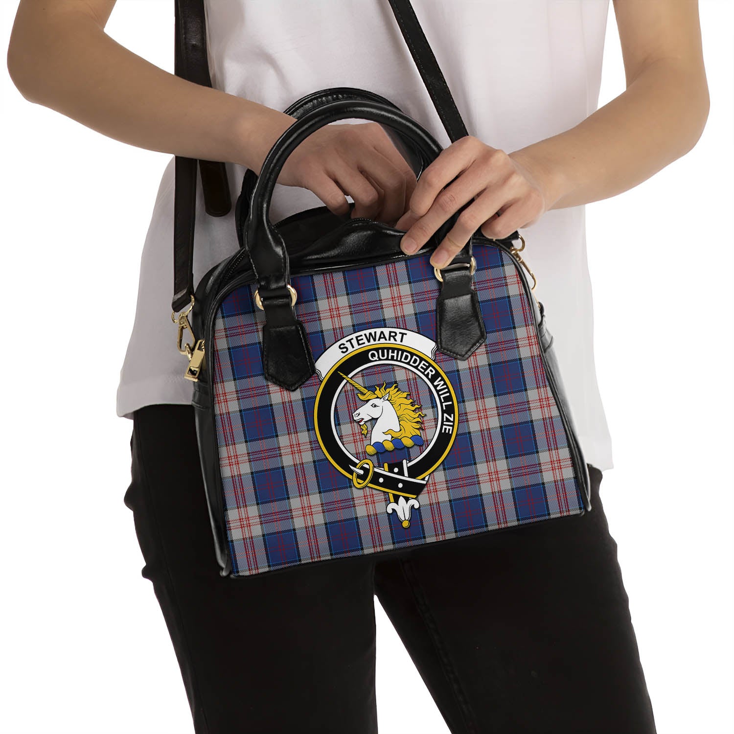 Stewart of Appin Hunting Dress Tartan Shoulder Handbags with Family Crest - Tartanvibesclothing