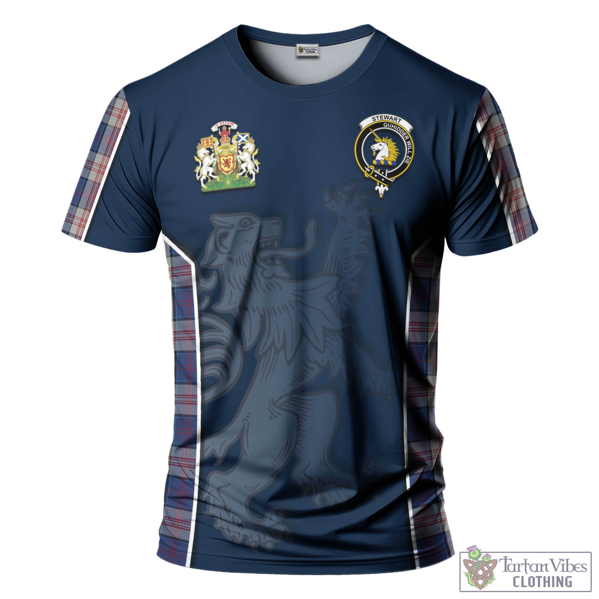 Tartan Vibes Clothing Stewart of Appin Hunting Dress Tartan T-Shirt with Family Crest and Lion Rampant Vibes Sport Style