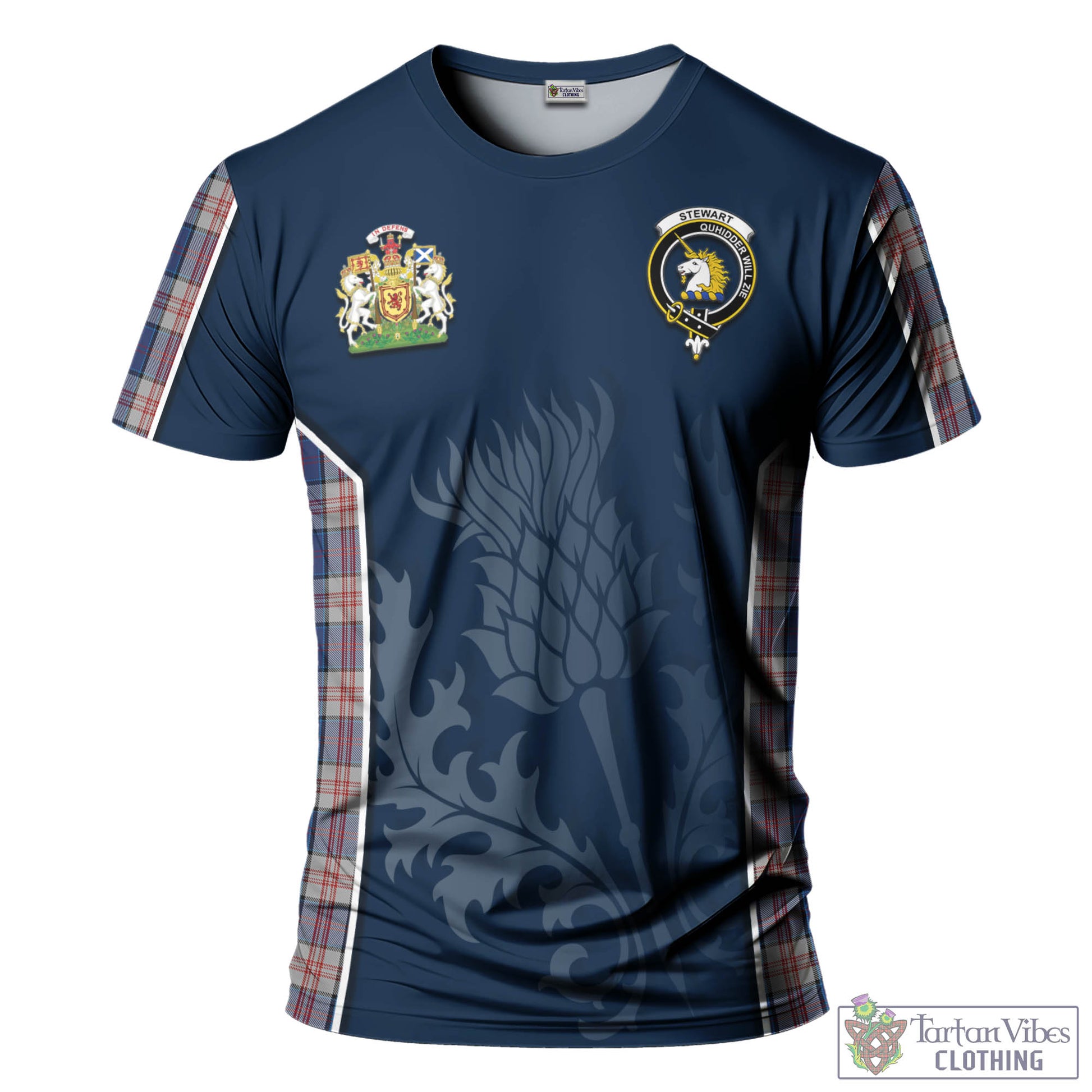 Tartan Vibes Clothing Stewart of Appin Hunting Dress Tartan T-Shirt with Family Crest and Scottish Thistle Vibes Sport Style