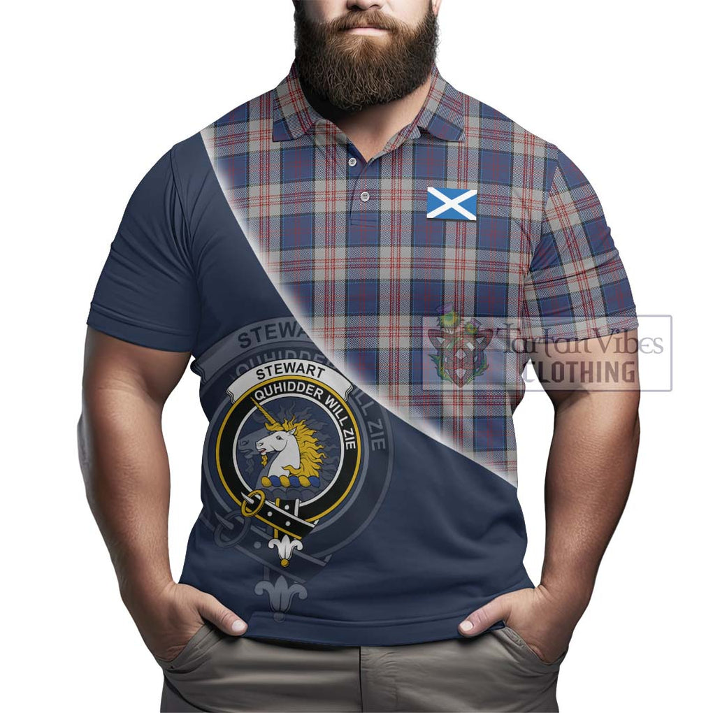 Stewart of Appin Hunting Dress Tartan Polo Shirt with Personalised National Flag and Family Crest Half Style - Tartanvibesclothing Shop