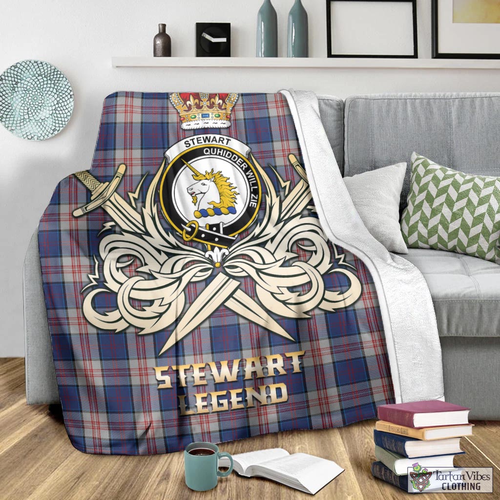 Tartan Vibes Clothing Stewart of Appin Hunting Dress Tartan Blanket with Clan Crest and the Golden Sword of Courageous Legacy