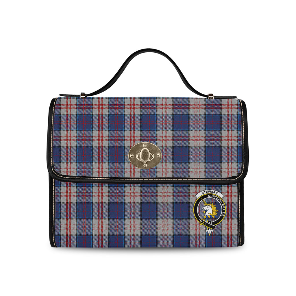 Stewart of Appin Hunting Dress Tartan Leather Strap Waterproof Canvas Bag with Family Crest - Tartanvibesclothing