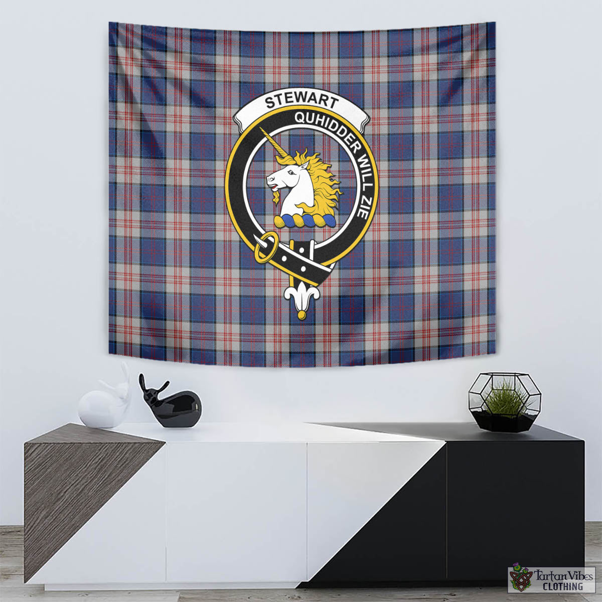 Tartan Vibes Clothing Stewart of Appin Hunting Dress Tartan Tapestry Wall Hanging and Home Decor for Room with Family Crest