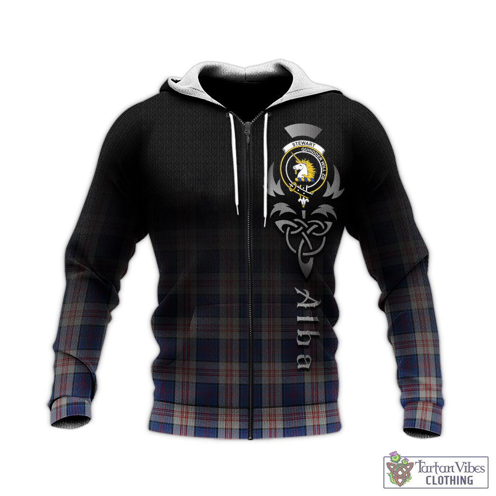 Tartan Vibes Clothing Stewart of Appin Hunting Dress Tartan Knitted Hoodie Featuring Alba Gu Brath Family Crest Celtic Inspired