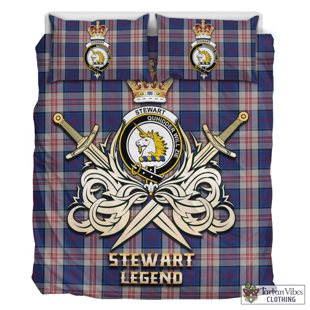 Tartan Vibes Clothing Stewart of Appin Hunting Dress Tartan Bedding Set with Clan Crest and the Golden Sword of Courageous Legacy