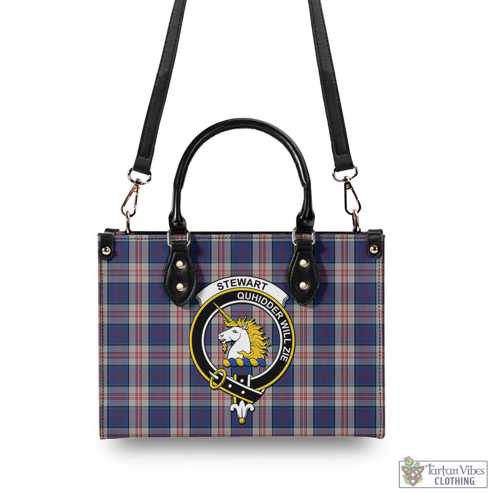 Tartan Vibes Clothing Stewart of Appin Hunting Dress Tartan Luxury Leather Handbags with Family Crest