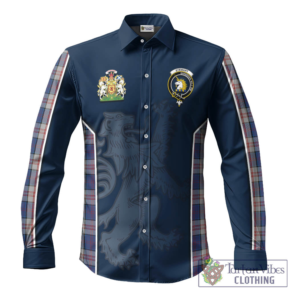 Stewart of Appin Hunting Dress Tartan Long Sleeve Button Up Shirt with Family Crest and Lion Rampant Vibes Sport Style