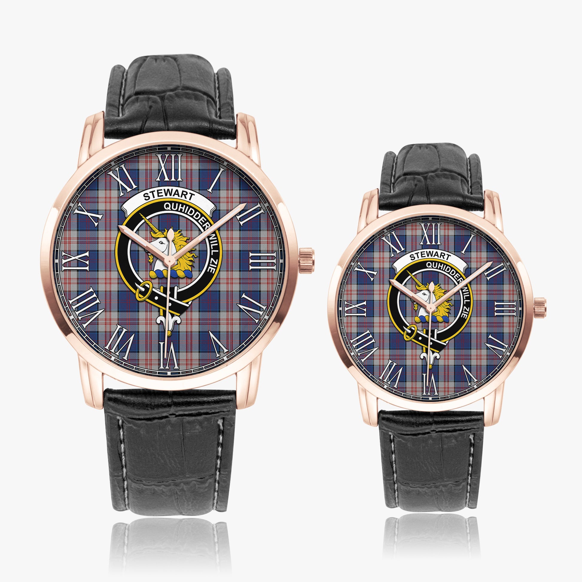 Stewart of Appin Hunting Dress Tartan Family Crest Leather Strap Quartz Watch - Tartanvibesclothing