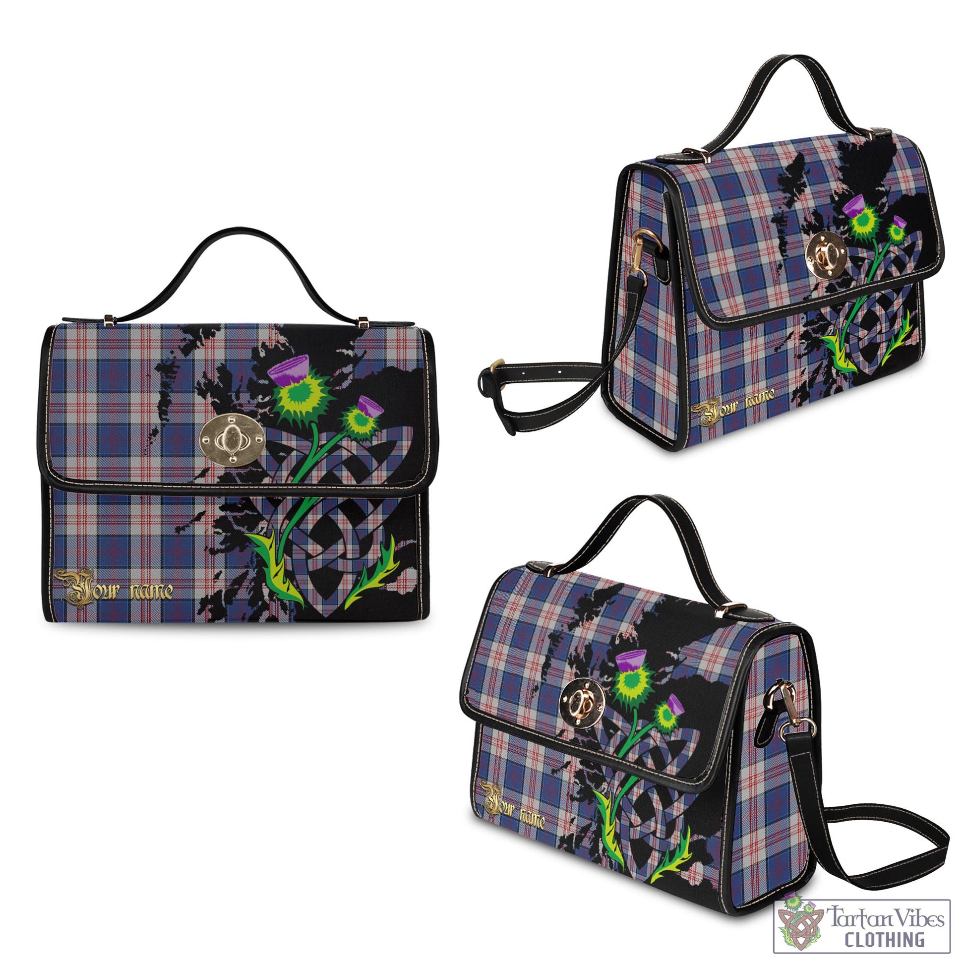 Tartan Vibes Clothing Stewart of Appin Hunting Dress Tartan Waterproof Canvas Bag with Scotland Map and Thistle Celtic Accents