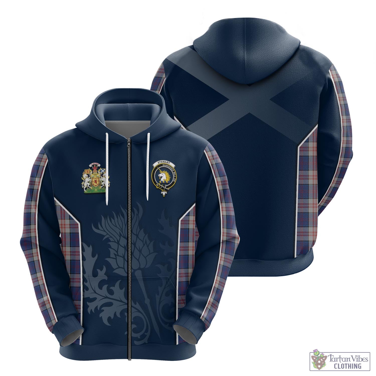 Tartan Vibes Clothing Stewart of Appin Hunting Dress Tartan Hoodie with Family Crest and Scottish Thistle Vibes Sport Style