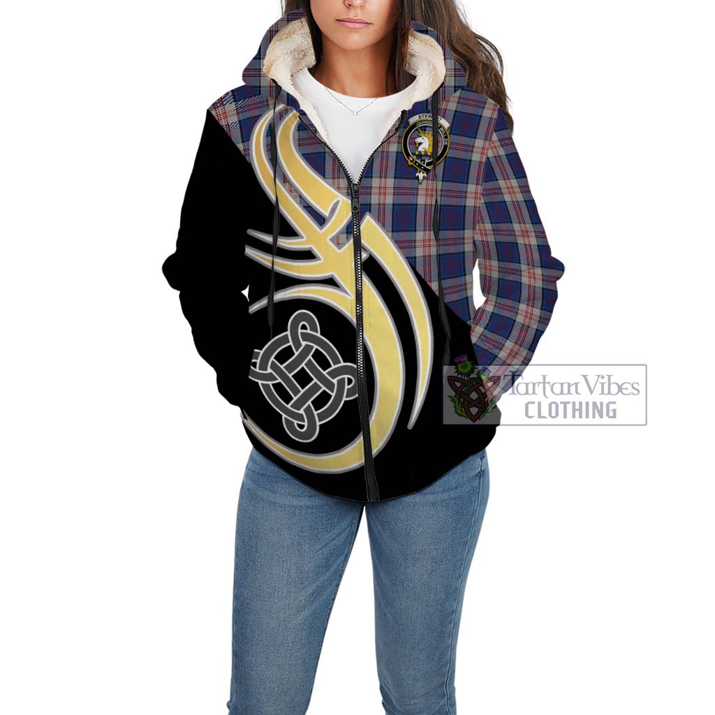 Stewart of Appin Hunting Dress Tartan Sherpa Hoodie with Family Crest and Celtic Symbol Style Unisex - Tartan Vibes Clothing