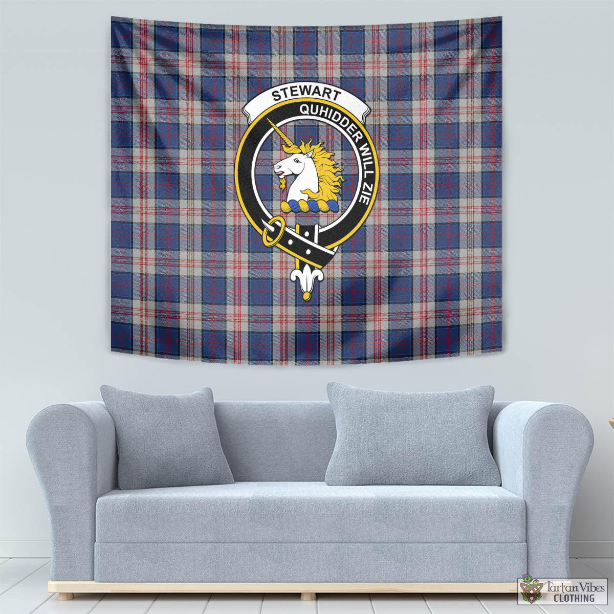 Tartan Vibes Clothing Stewart of Appin Hunting Dress Tartan Tapestry Wall Hanging and Home Decor for Room with Family Crest