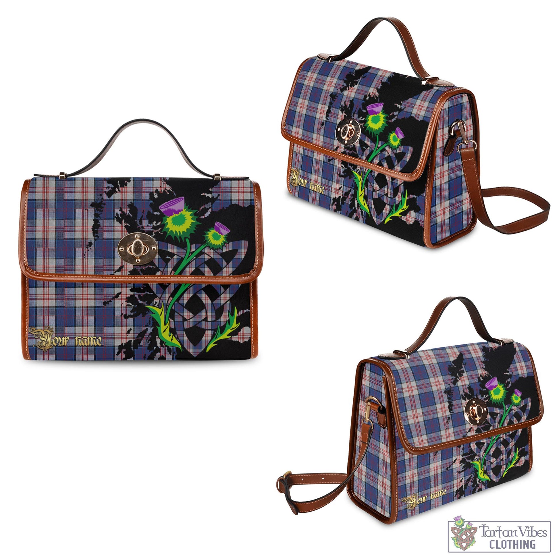 Tartan Vibes Clothing Stewart of Appin Hunting Dress Tartan Waterproof Canvas Bag with Scotland Map and Thistle Celtic Accents