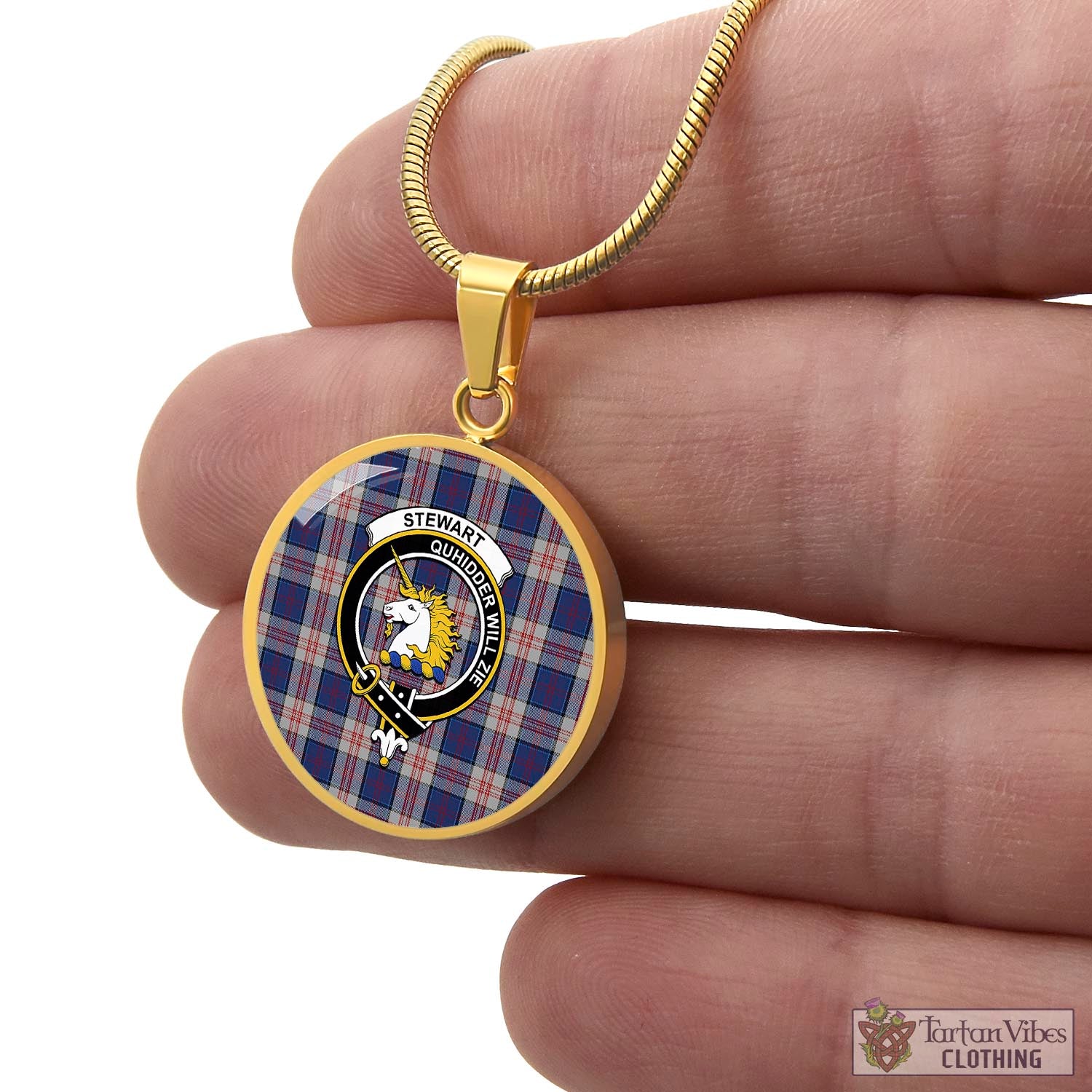 Tartan Vibes Clothing Stewart of Appin Hunting Dress Tartan Circle Necklace with Family Crest