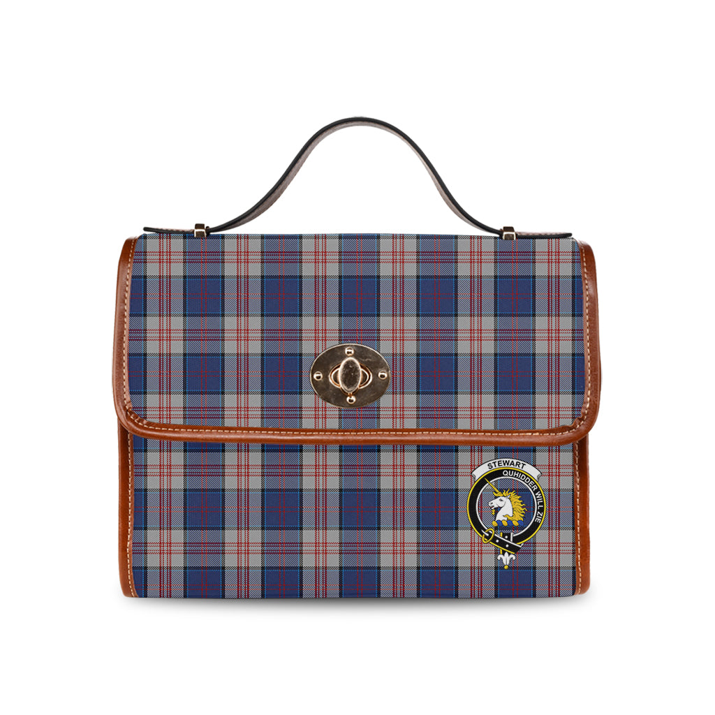 Stewart of Appin Hunting Dress Tartan Leather Strap Waterproof Canvas Bag with Family Crest - Tartanvibesclothing