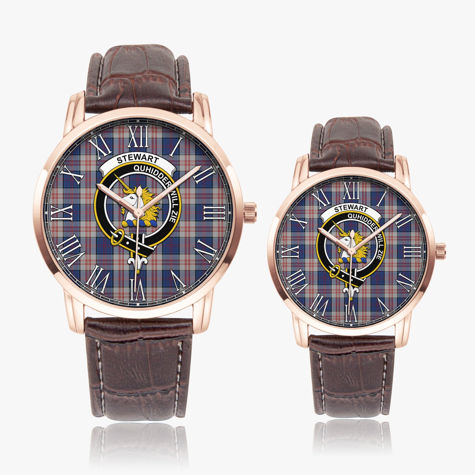 Stewart of Appin Hunting Dress Tartan Family Crest Leather Strap Quartz Watch - Tartanvibesclothing