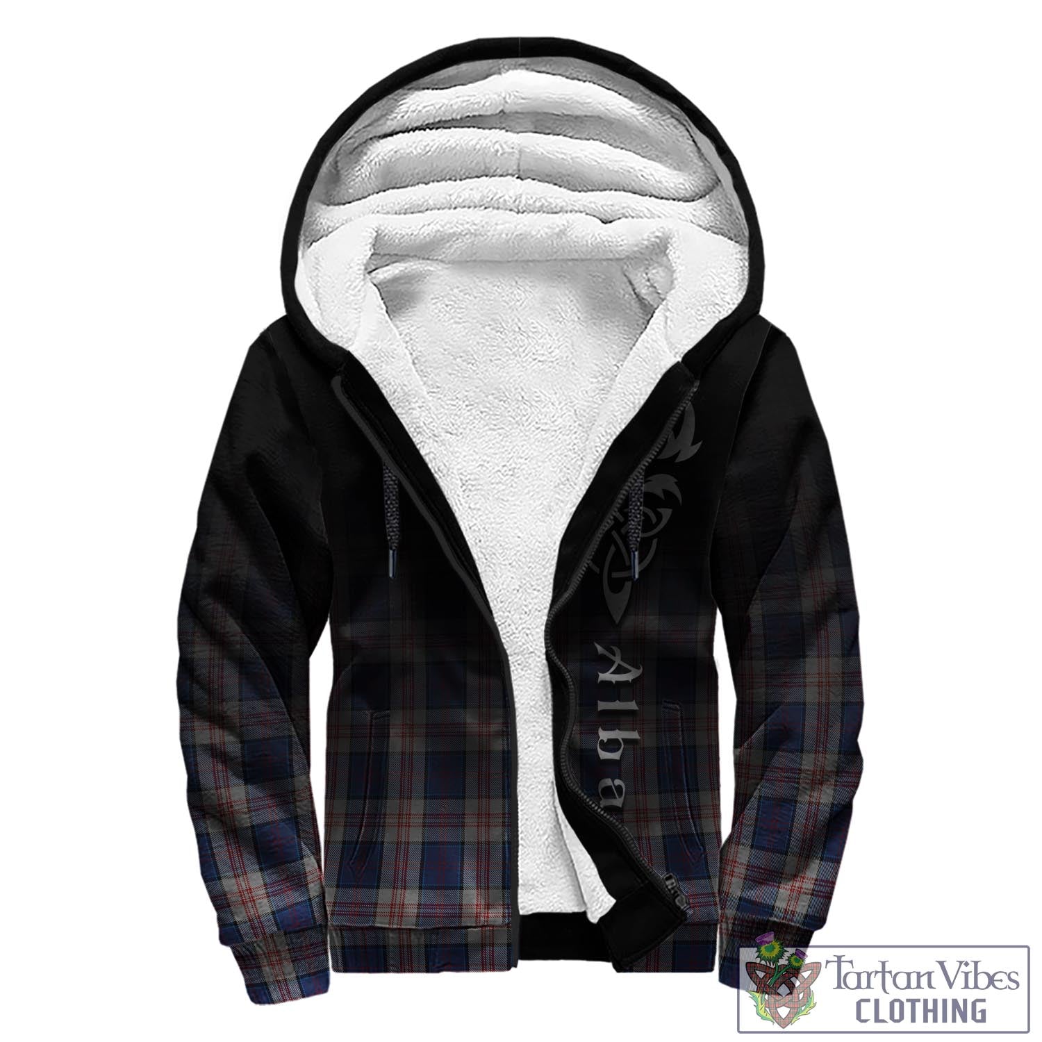 Tartan Vibes Clothing Stewart of Appin Hunting Dress Tartan Sherpa Hoodie Featuring Alba Gu Brath Family Crest Celtic Inspired