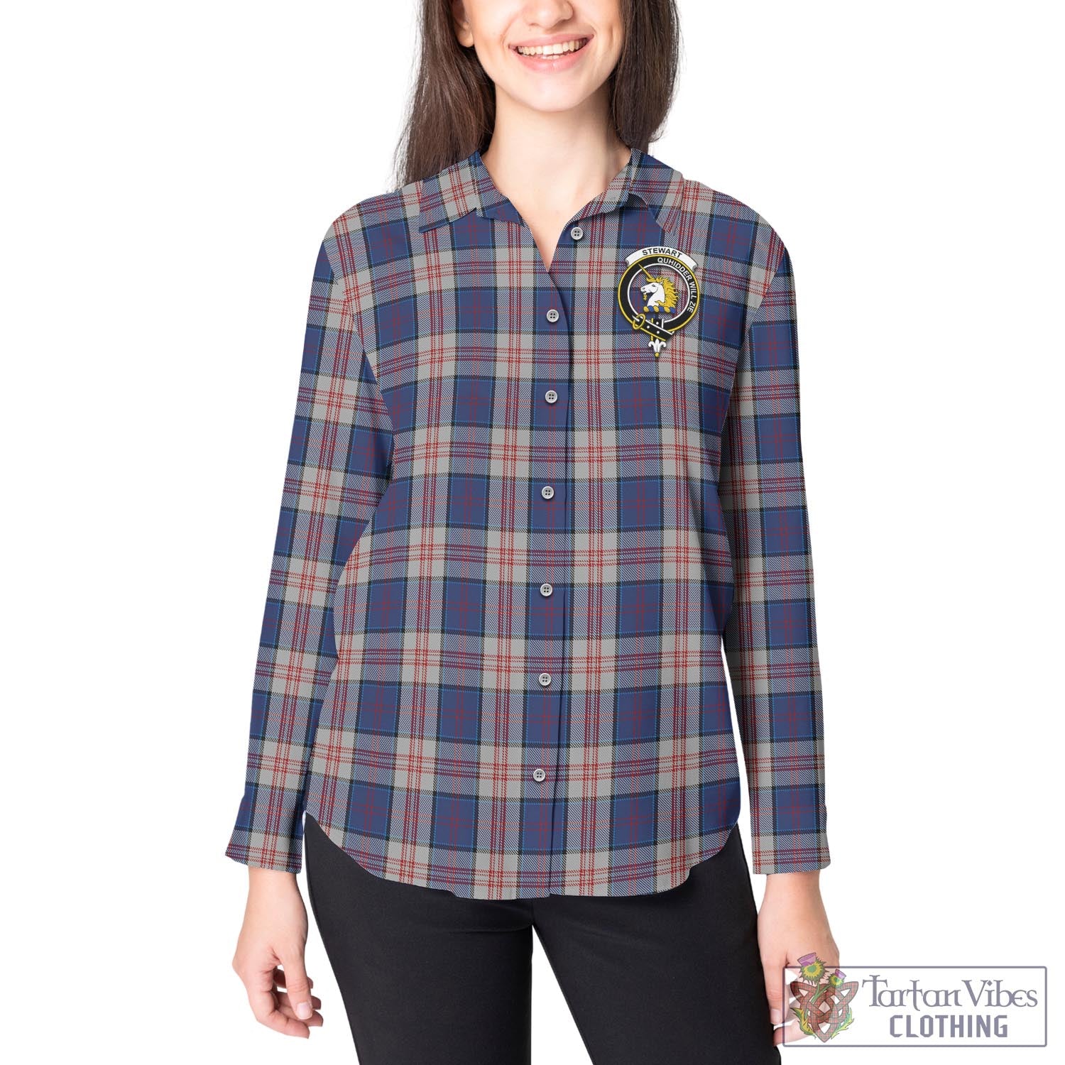 Tartan Vibes Clothing Stewart of Appin Hunting Dress Tartan Womens Casual Shirt with Family Crest