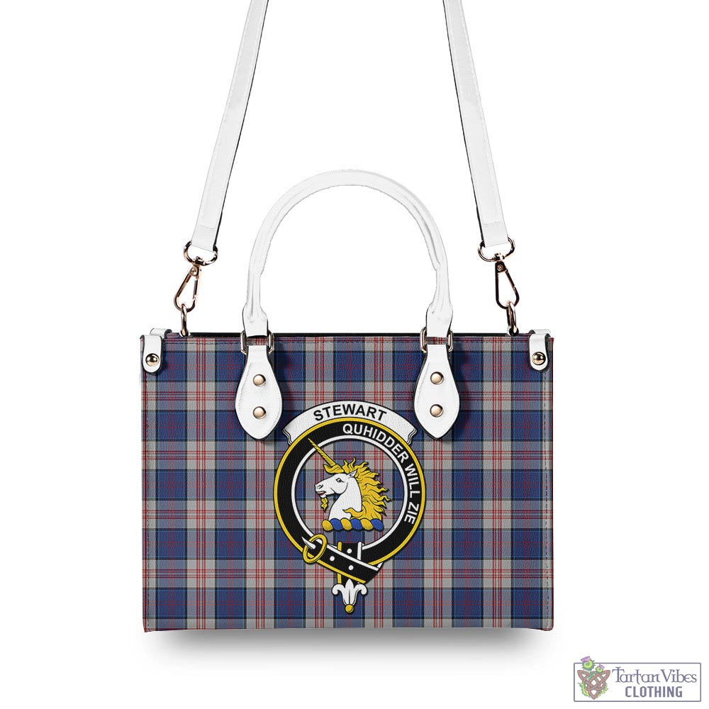 Tartan Vibes Clothing Stewart of Appin Hunting Dress Tartan Luxury Leather Handbags with Family Crest