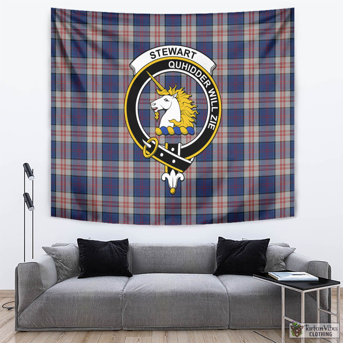 Tartan Vibes Clothing Stewart of Appin Hunting Dress Tartan Tapestry Wall Hanging and Home Decor for Room with Family Crest