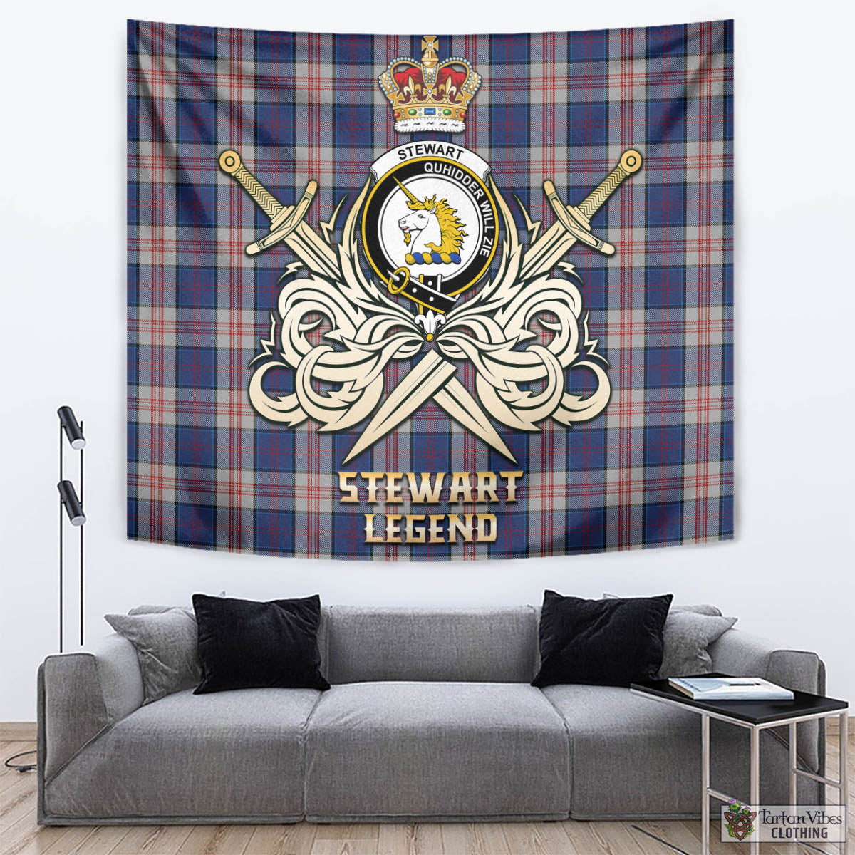 Tartan Vibes Clothing Stewart of Appin Hunting Dress Tartan Tapestry with Clan Crest and the Golden Sword of Courageous Legacy