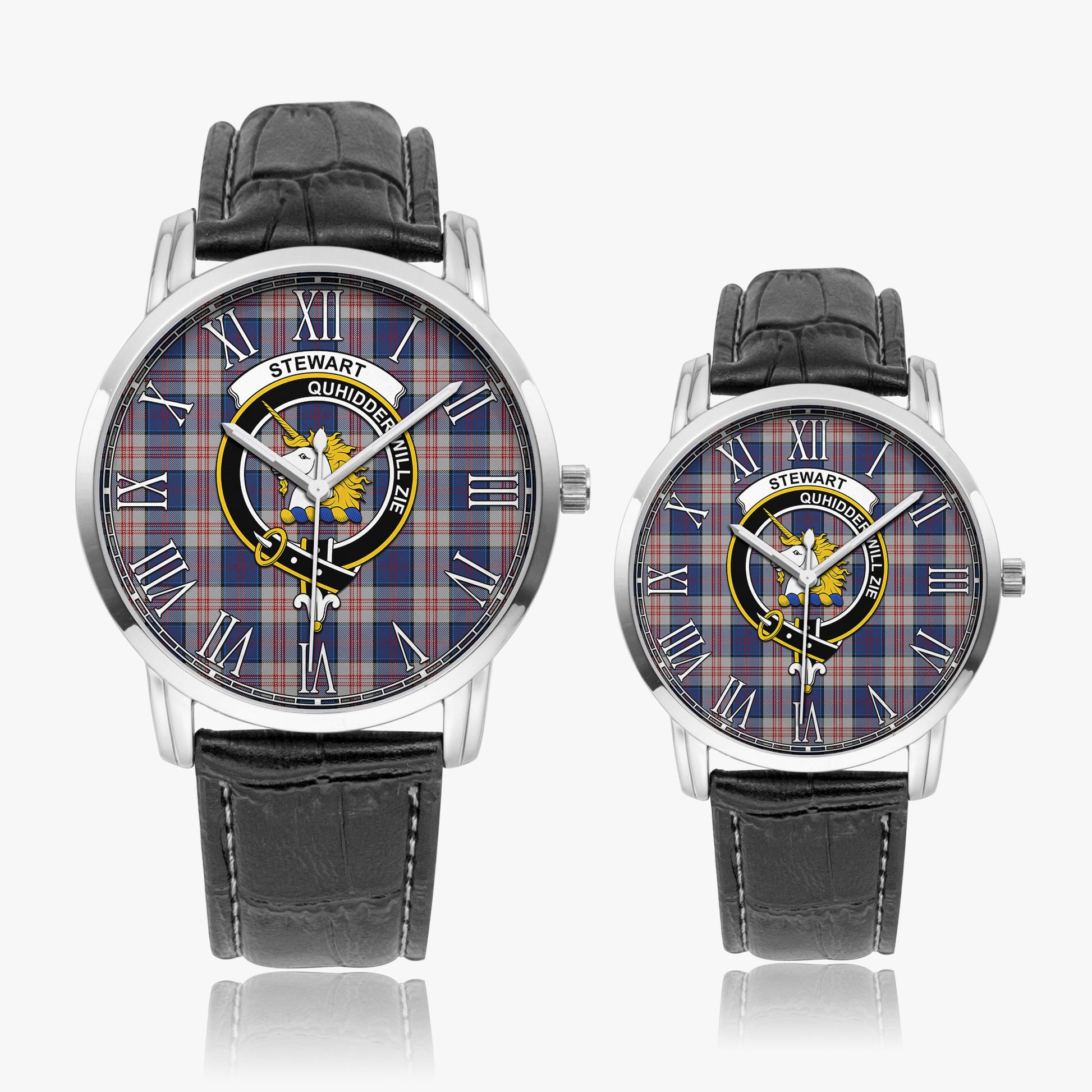 Stewart of Appin Hunting Dress Tartan Family Crest Leather Strap Quartz Watch - Tartanvibesclothing