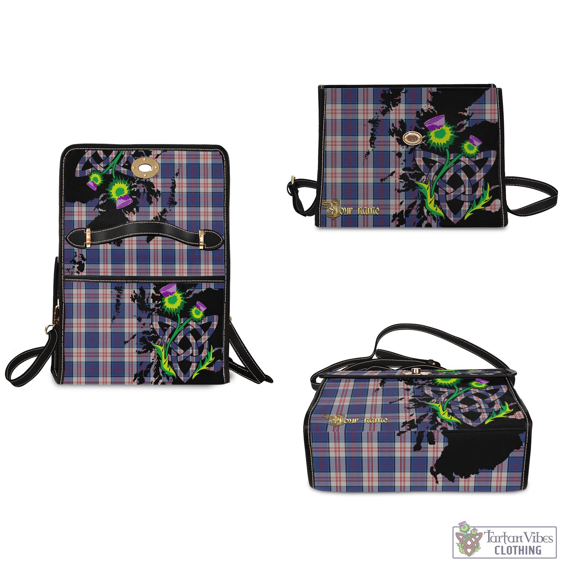 Tartan Vibes Clothing Stewart of Appin Hunting Dress Tartan Waterproof Canvas Bag with Scotland Map and Thistle Celtic Accents