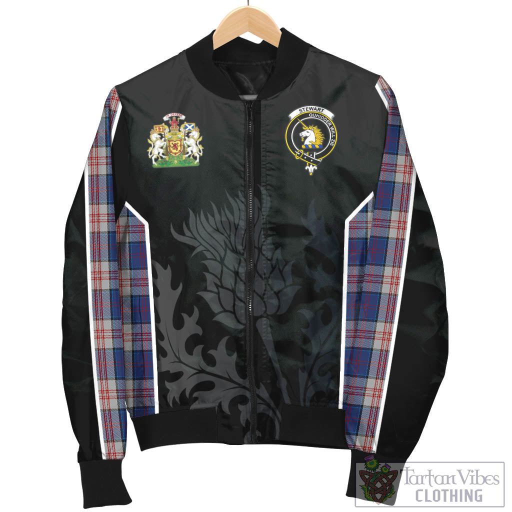 Tartan Vibes Clothing Stewart of Appin Hunting Dress Tartan Bomber Jacket with Family Crest and Scottish Thistle Vibes Sport Style