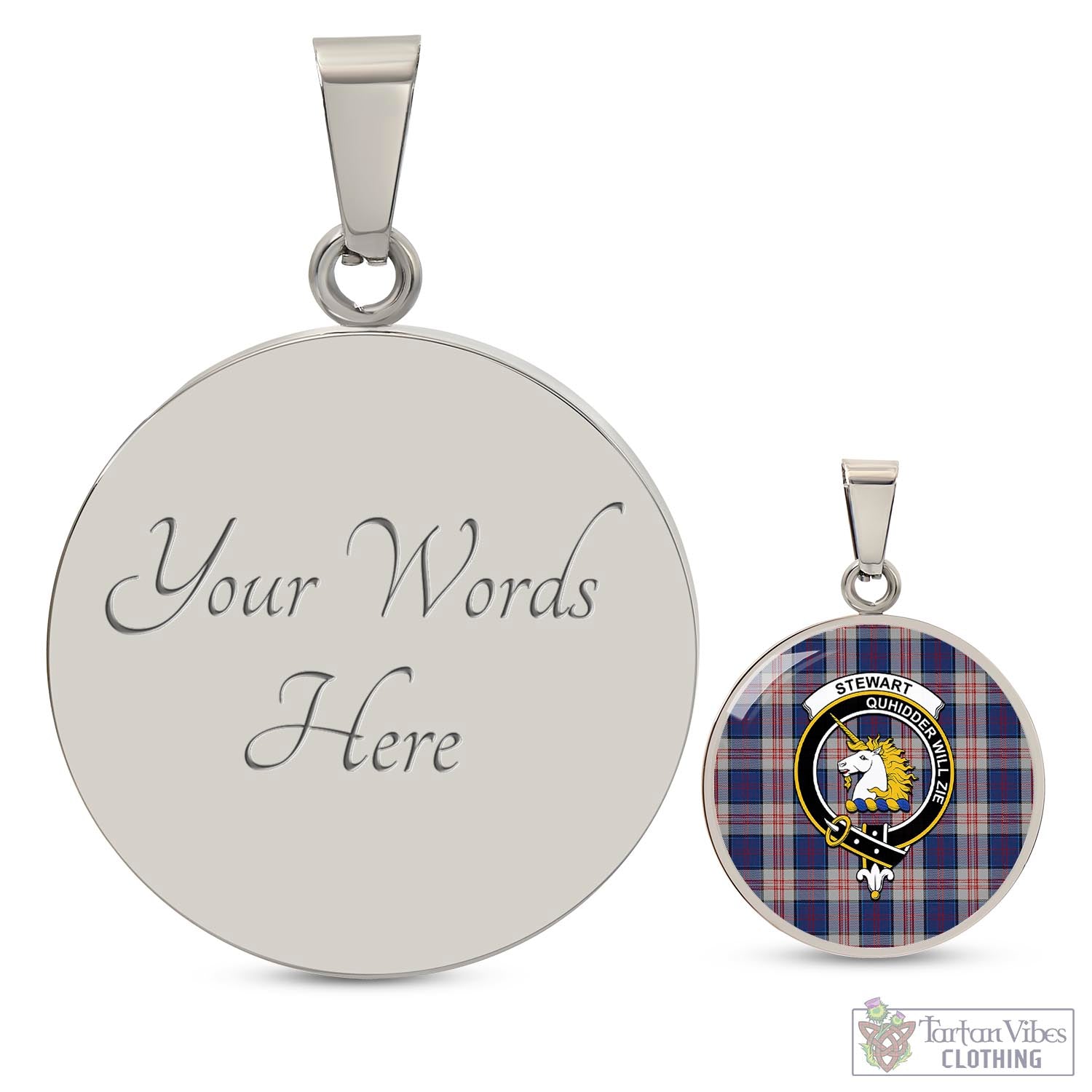 Tartan Vibes Clothing Stewart of Appin Hunting Dress Tartan Circle Necklace with Family Crest