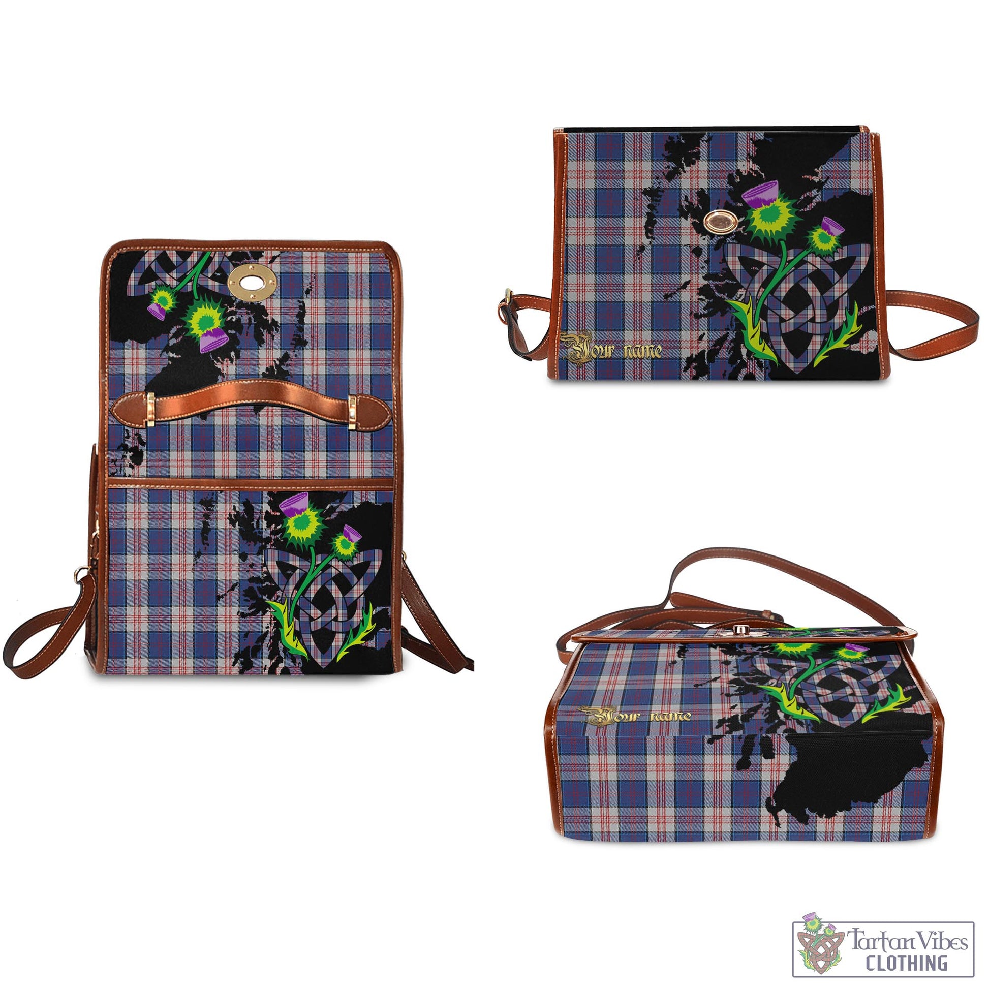 Tartan Vibes Clothing Stewart of Appin Hunting Dress Tartan Waterproof Canvas Bag with Scotland Map and Thistle Celtic Accents