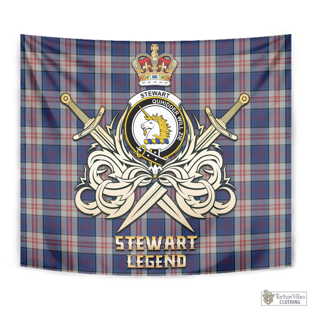 Tartan Vibes Clothing Stewart of Appin Hunting Dress Tartan Tapestry with Clan Crest and the Golden Sword of Courageous Legacy