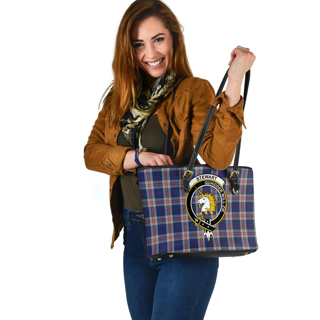 Stewart of Appin Hunting Dress Tartan Leather Tote Bag with Family Crest - Tartan Vibes Clothing