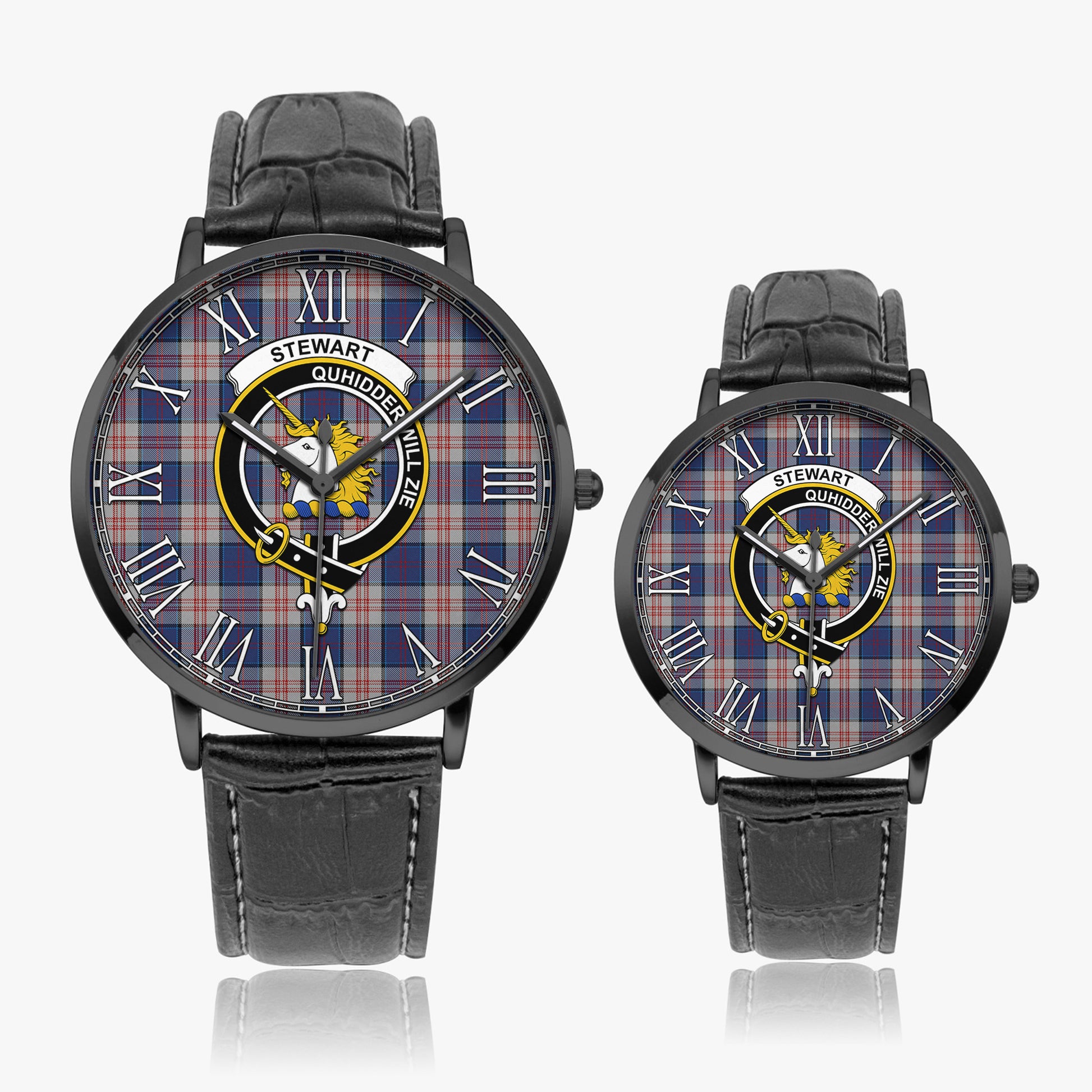 Stewart of Appin Hunting Dress Tartan Family Crest Leather Strap Quartz Watch - Tartanvibesclothing