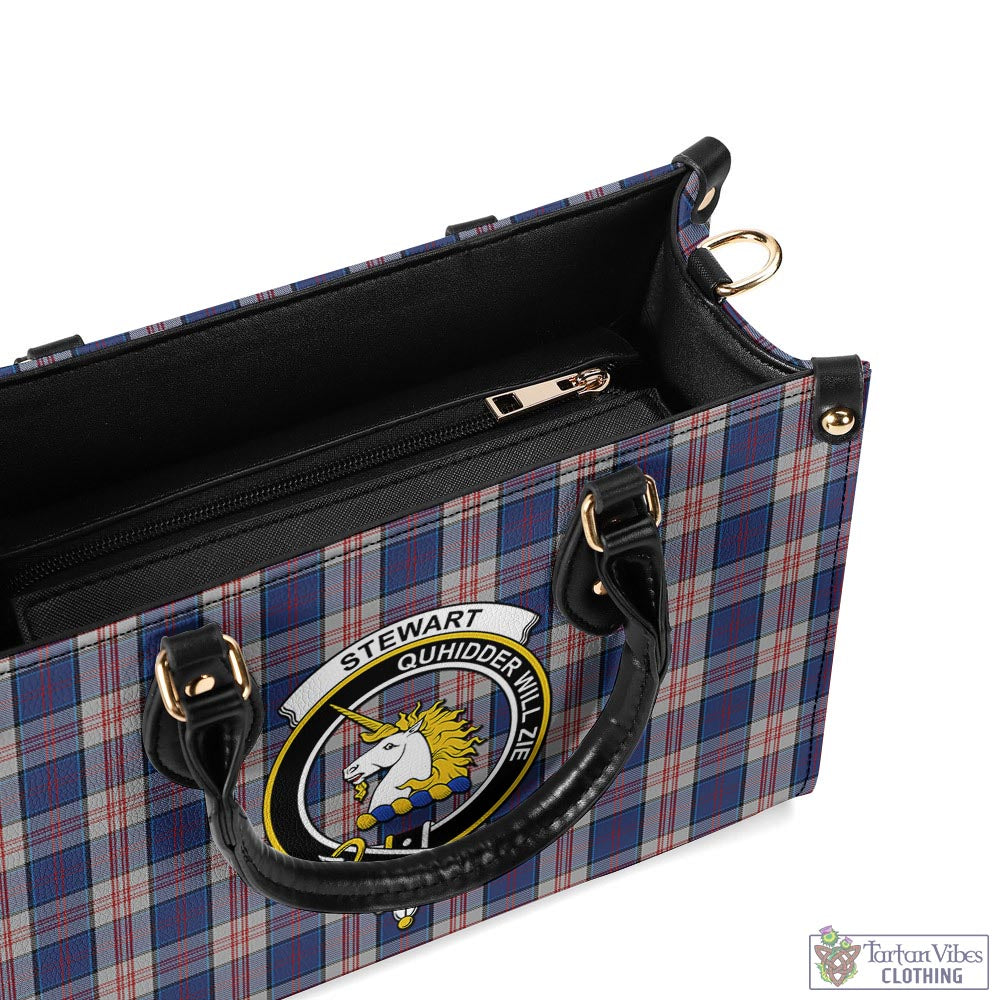 Tartan Vibes Clothing Stewart of Appin Hunting Dress Tartan Luxury Leather Handbags with Family Crest