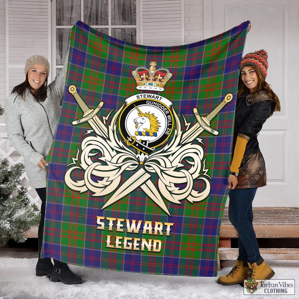 Tartan Vibes Clothing Stewart of Appin Hunting Modern Tartan Blanket with Clan Crest and the Golden Sword of Courageous Legacy