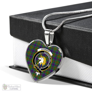 Stewart of Appin Hunting Modern Tartan Heart Necklace with Family Crest