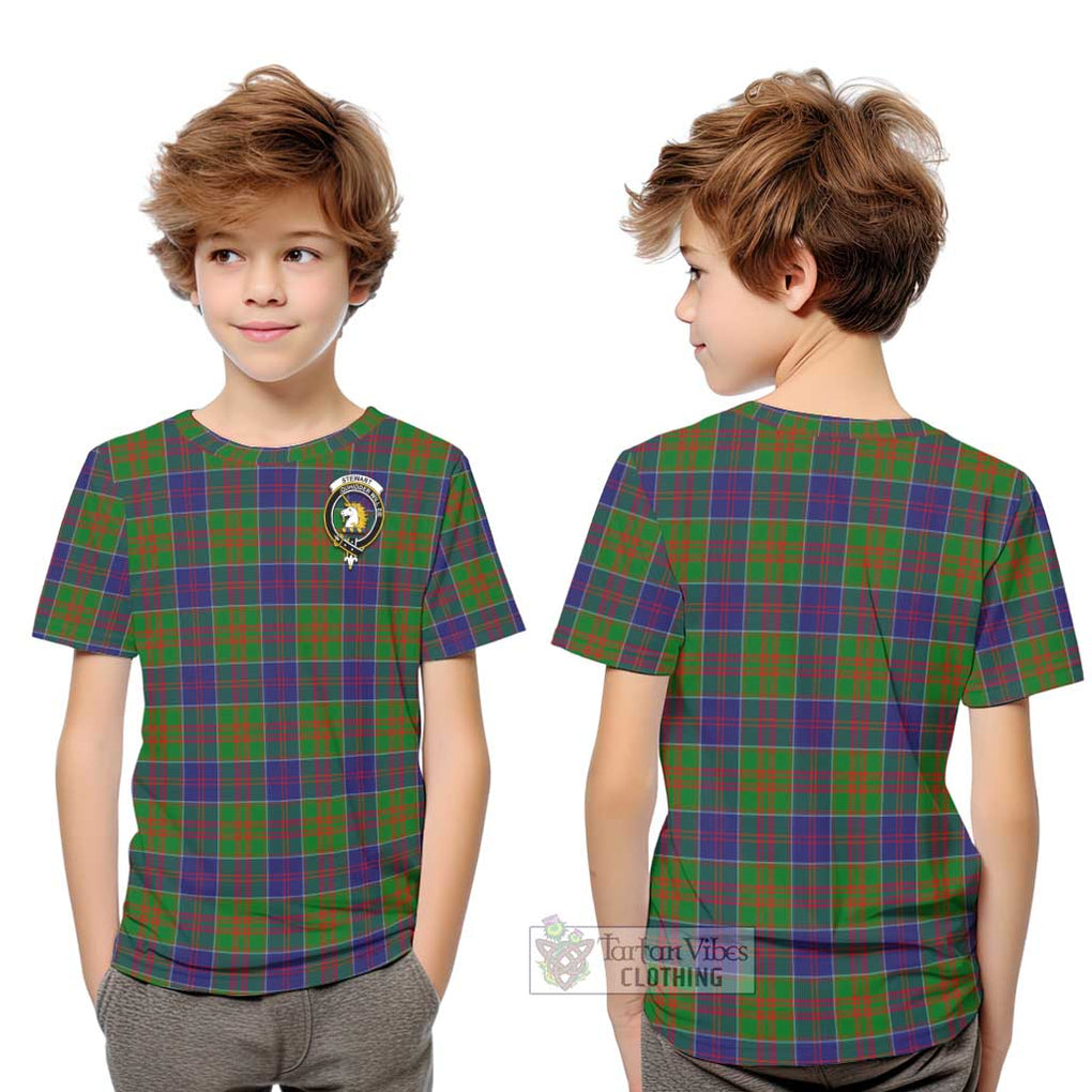 Stewart of Appin Hunting Modern Tartan Kid T-Shirt with Family Crest Youth XL Size14 - Tartanvibesclothing Shop