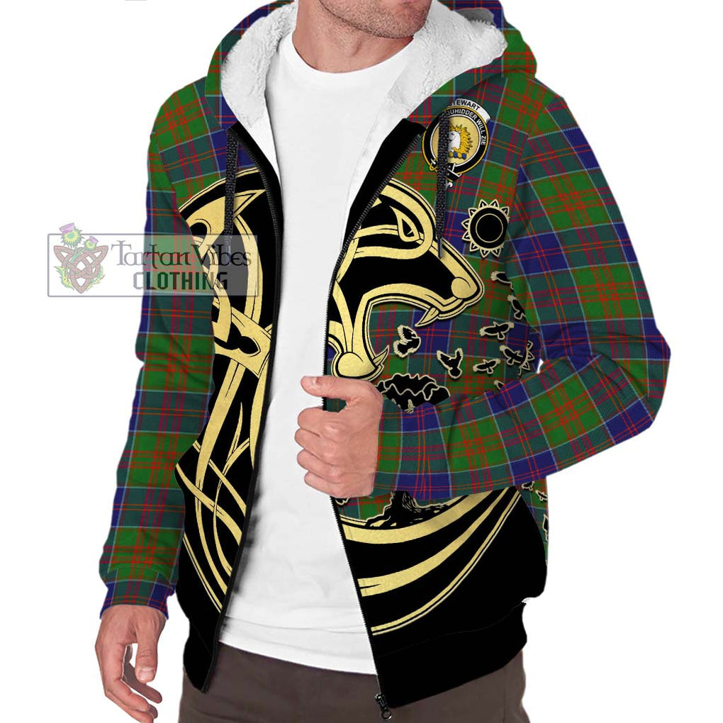 Stewart of Appin Hunting Modern Tartan Sherpa Hoodie with Family Crest Celtic Wolf Style Unisex S - Tartan Vibes Clothing