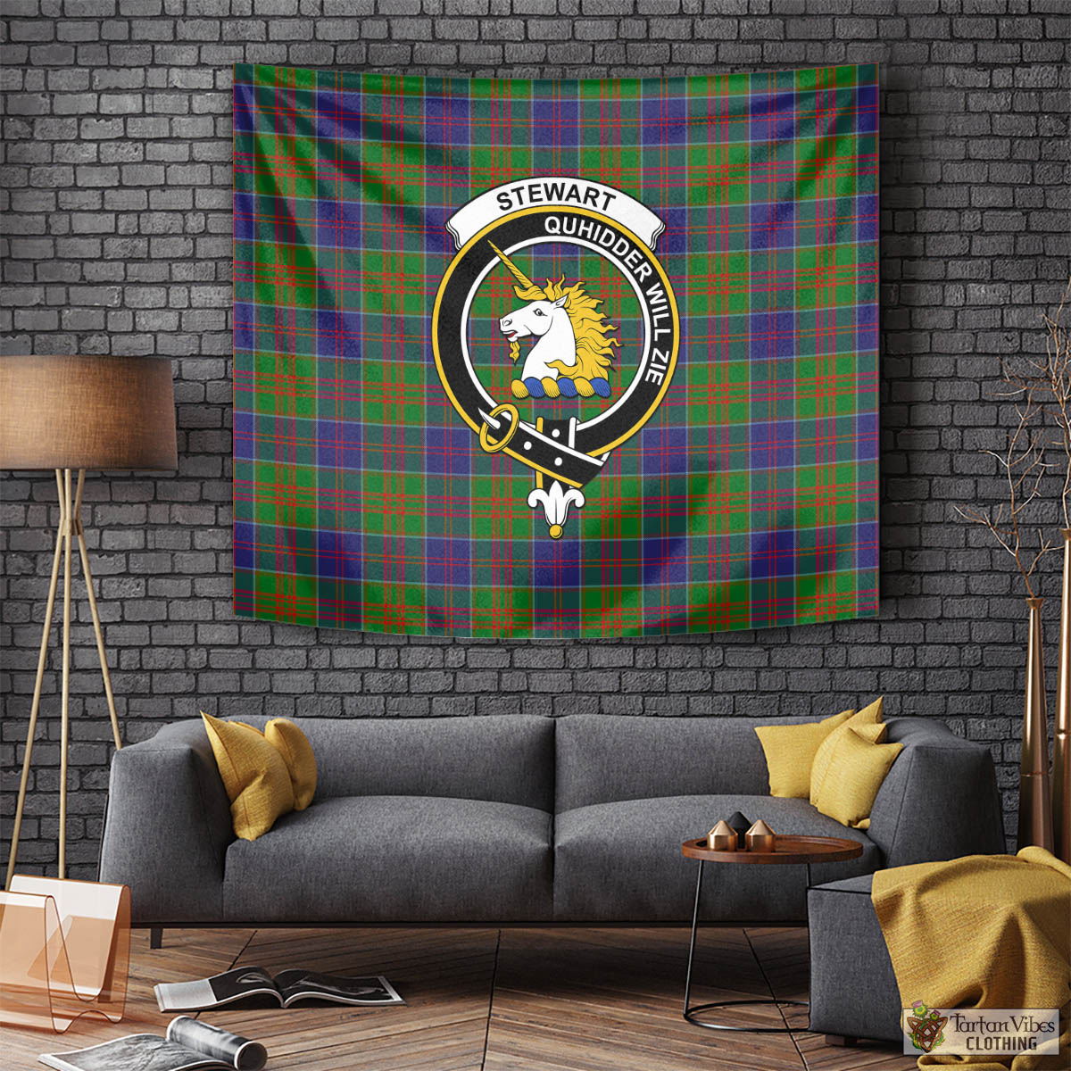 Tartan Vibes Clothing Stewart of Appin Hunting Modern Tartan Tapestry Wall Hanging and Home Decor for Room with Family Crest