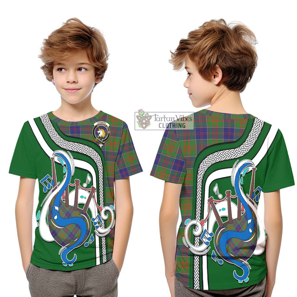 Tartan Vibes Clothing Stewart of Appin Hunting Modern Tartan Kid T-Shirt with Epic Bagpipe Style