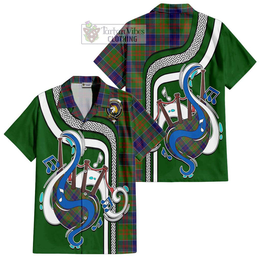 Stewart of Appin Hunting Modern Tartan Short Sleeve Button Shirt with Epic Bagpipe Style Kid - Tartanvibesclothing Shop