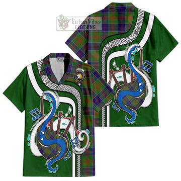 Stewart of Appin Hunting Modern Tartan Short Sleeve Button Shirt with Epic Bagpipe Style