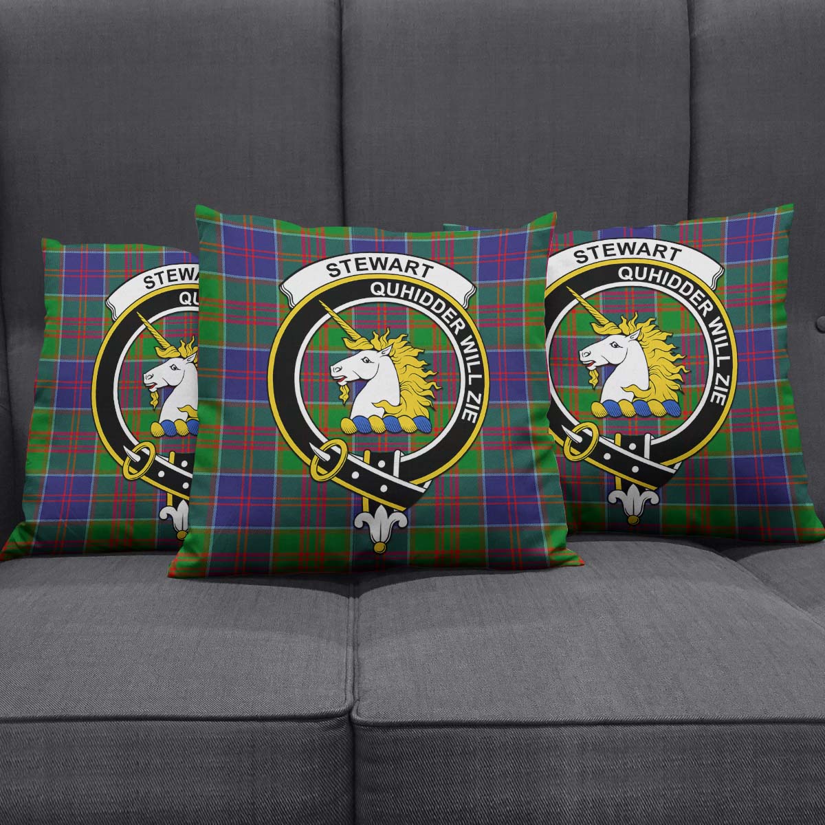 Stewart of Appin Hunting Modern Tartan Pillow Cover with Family Crest Square Pillow Cover - Tartanvibesclothing