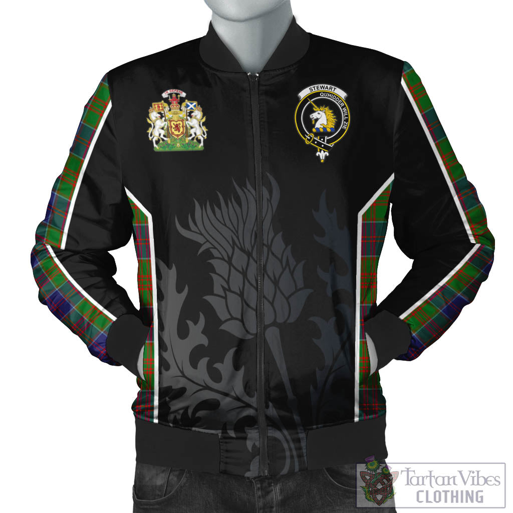 Tartan Vibes Clothing Stewart of Appin Hunting Modern Tartan Bomber Jacket with Family Crest and Scottish Thistle Vibes Sport Style