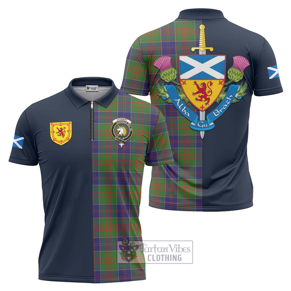 Tartan Vibes Clothing Stewart of Appin Hunting Modern Tartan Zipper Polo Shirt with Scottish Lion Royal Arm Half Style