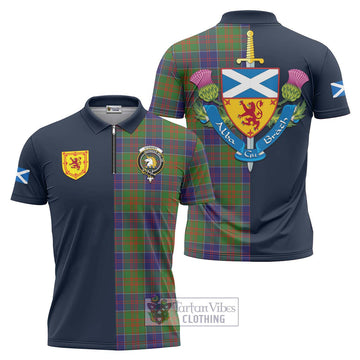 Stewart of Appin Hunting Modern Tartan Zipper Polo Shirt Alba with Scottish Lion Royal Arm Half Style