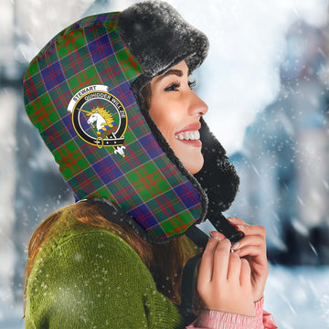 Stewart of Appin Hunting Modern Tartan Winter Trapper Hat with Family Crest