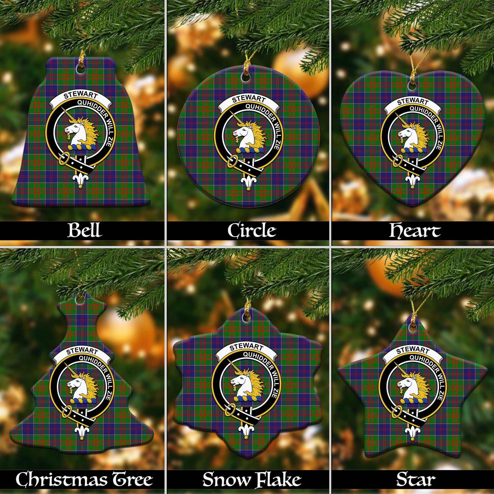 Stewart of Appin Hunting Modern Tartan Christmas Ornaments with Family Crest - Tartanvibesclothing