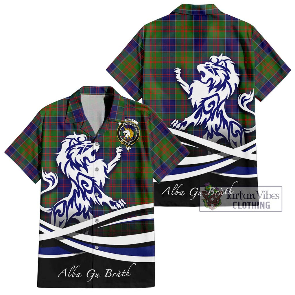 Stewart of Appin Hunting Modern Tartan Short Sleeve Button Shirt with Alba Gu Brath Regal Lion Emblem Kid - Tartanvibesclothing Shop